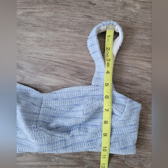 Gaala Paris Tweed Blue Bustier Cropped Bra Tank Top Button Back Dainty Chic 40 S - Picture 13 of 13